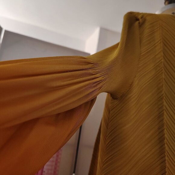 Elegant Accordian Graduated Tan/Orange Ankle Length dress with long sleeves - Picture 6 of 7